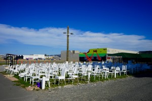 185 empty chairs representing those killed in 2011 quake